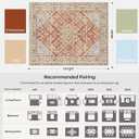 9x12 Area Rugs for Living Room, Machine Washable Low Pile Rug, Non Slip Backing Boho Rugs for Bedroom, Printed Soft Vintage Carpet Orange 9 x 12