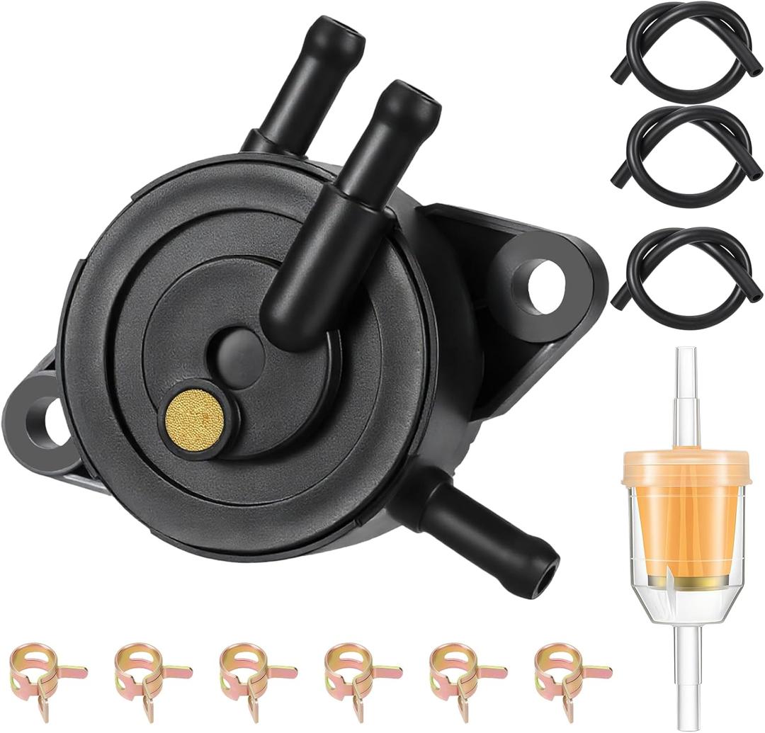 Fuel Pump Compatible with Kohler Briggs and Stratton Mikuni, Premium Fuel Pump for Lawn Mower Cub Cadet Golf Cart Club Car Fit John Deere Kawasaki Yamaha 808492 808656 with Filter and Oil Hose