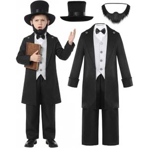 Kids Abraham Lincoln Costume California Costumes for Boys Presidents Day Halloween Cosplay Costume (12-14 Years)