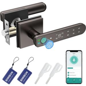 Fingerprint Door Lock, 5 in 1 Finger Print Door Knob with Smart APP/Fingerprint/IC Cards/Password/Backup Keys, Smart Door Knob with Keypad for Bedroom, Office, Apartment, Starry Grey Fingerprint Door Lock, 5 in 1 Finger Print Door Knob with Smart APP/Fingerprint/IC Cards/Password/Backup Keys, Smart Door Knob with Keypad for Bedroom, Office, Apartment, Starry Grey