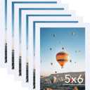 5x6 White Picture Frame Set of 6, Horizontal and Vertical Formats for Wall Hanging, 5 x 6 Wall Gallery Poster Photo Frames with Shatter Resistant Plexiglass, 6 Pack, White