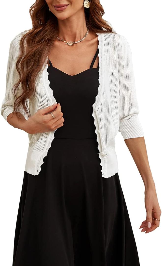 GRACE KARIN Womens Sweater Cropped Cardigan Knit Shrugs for Dresses Tops Button Down Lightweight Soft (Small, White)