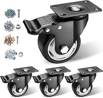 Caster Wheels - 3 Inch Casters Set of 8 Heavy Duty, BOSGEOT Locking Industrial Caster with 360 Degree No Noise Polyurethane Wheels, Swivel Plate Casters with Brake - Pack of 8