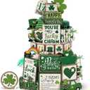 24 Pcs St Patrick's Day Tiered Tray Decoration Sets Vintage Shamrock Wooden Table Tier Tray Sign Farmhouse Irish St Patrick's Day Kitchen Bar Tabletop Kitchen Home Decoration