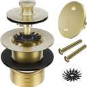 Brushed Gold Tub Drain Stopper Bathtub Drain, Hair Catcher and Two-Hole Overflow Faceplate,11.5/16 UNC Bathtub Drain, Premium Brass Lift and Turn Twist Tub Drains Replacement Trim Kit,Tub Stopper