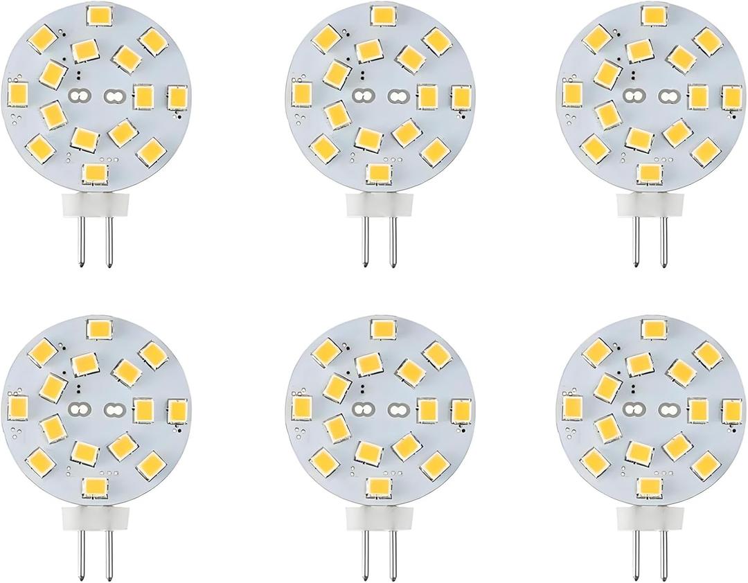 12V G4 LED Bulb 3W Bi-Pin LED Disc Light Bulb 20-30 Watt Equivalent Daylight White 6000K for Puck Lights in RV Trailers Campers Automotive Marine Landscape Lighting 6pcs