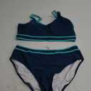 BMJL Women's High Waisted Bikini Sets Sporty Two Piece Swimsuits Color Block Cheeky High Cut Bathing Suits (XX-Large, Dark Green Blue011)