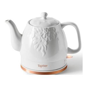 Toptier Electric Ceramic Tea Kettle, Boil Water Quickly and Easily, Detachable Swivel Base & Boil Dry Protection, Carefree Auto Shut Off, 1 L, White Leaf