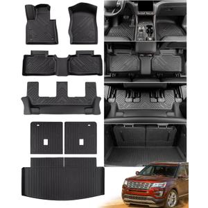 2020-2025 for Ford Explorer Floor Mats & Cargo Liner with Backrest Mat, for Explorer Accessories Trunk Mats Cargo Mat Back Seat Protector 2021 2022 2023 2024, All Weather Rubber Trunk Liner 7 Seats