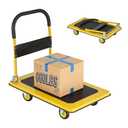 Foldable Push Cart Dolly, Heavy Duty Flat Bed Cart with Wheels & Non-Slip Mat, 360° Mute Wheels for Easy Maneuver, 660lbs, Easy to Assemble – Ideal for Household Tasks, Grocery Delivery, Yellow