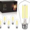 BORT 6 Pack Shatter-Resistan Vintage LED Edison Bulbs, 5000K Daylight White, Dimmable 6W Edison Light Bulbs, 60W Equivalent, 800LM, Lightweight Safe for Home Kitchen Cafe Farmhouse.