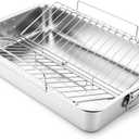 Teenyyou Extra Large Stainless Steel Turkey Roaster with Racks 23.6 * 15.7in Turkey Roaster Pot, with Stainless Steel Detachable Rack Suitable for Poultry, Chicken, Ham, Vegetable