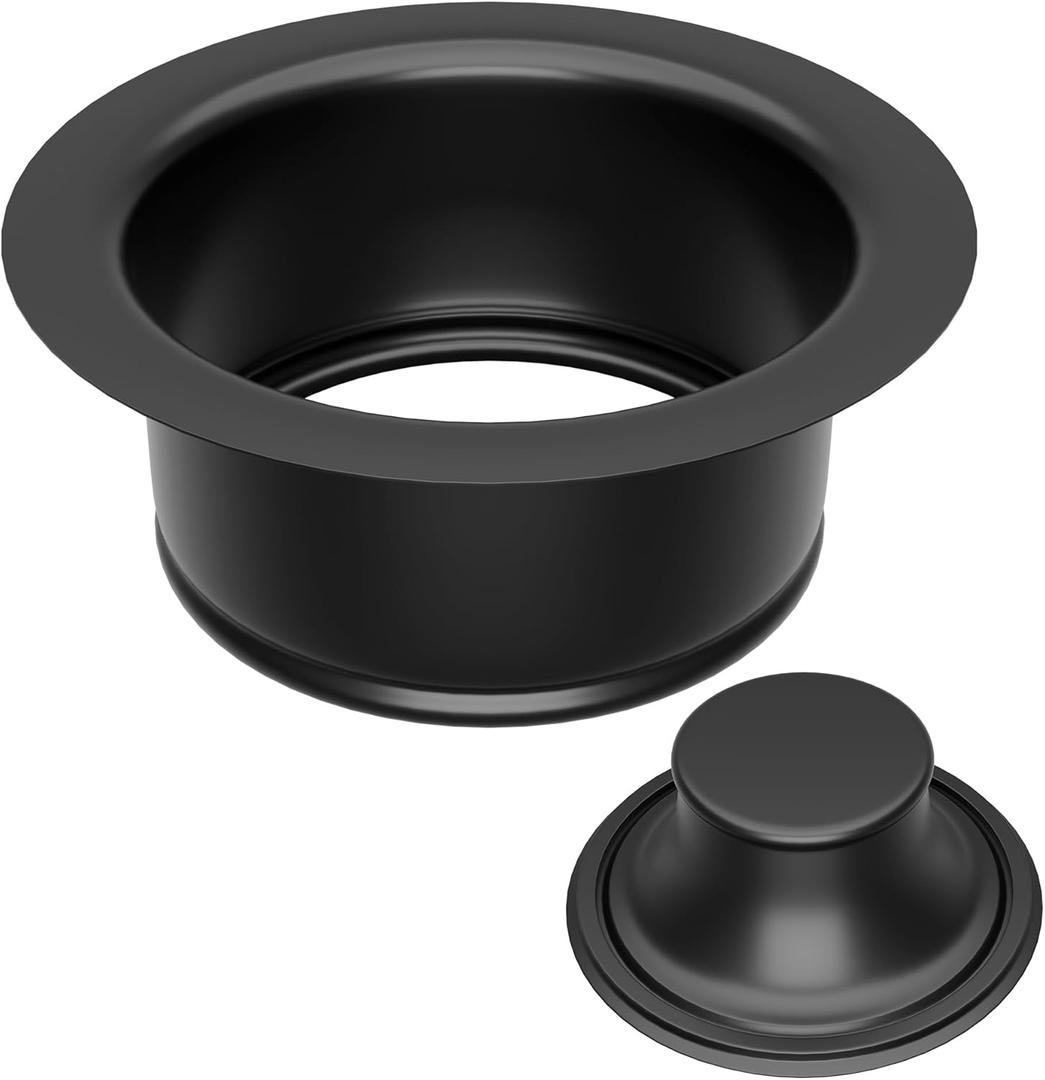 Kitchen Sink Garbage Disposal Flange and Stopper,Sink Drain Flange with Stopper for Garbage Disposal Stainless Steel Fit Universal 3-1/2 Inch Standard Sink Drain Opening Matte Black