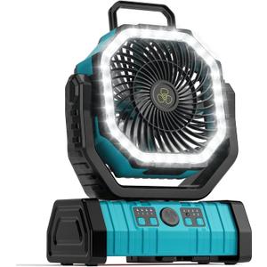 Camping Fan - 20000mAh Battery Powered Fan Rechargeable with LED Lantern - Portable Outdoor Tent Fans with Hanging Hook 4 Speeds Wind Remote Control, Blue