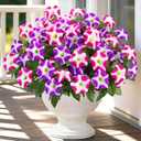 MARTINE MALL Artificial Flowers for Outdoors, 4 Bundles Realistic Fake Outdoor Flowers, UV Resistant Silk Petunia Flower for Outside Look Real Faux Flower Plants for Outdoor Porch, Fuchsia, Rose Red