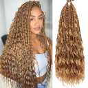 Eeanno Goddess Box Braids Crochet Hair 18 Inch 7 Packs Honey Blonde Boho Hair for Women Pre Looped Crochet Box Braids with Curly Ends, 27