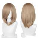 LABEAUT Linen Brown Unsex Cosplay Wig for Men Woman for Short Straight Cosplay Wig with Bangs for Anime Heat Resistant Hair for Party and Halloween Costume Christmas Synthetic Hair