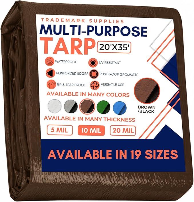 Large Waterproof Tarp - Heavy Duty 10 Mil Thick Poly Tarpaulin Ideal for Canopy Tents, Boats, RV or Pool Covers - Multipurpose Protective Tarps with Grommets for Indoor and Outdoor Use | 20' x 35'