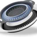Collapsible Colander Set, Square Round Triangles Silicone Kitchen Strainer Perfect for Draining Pasta Vegetable fruit 2 PCS (Gray&Blue, 12"L x 9.5"W x 2.3"H)