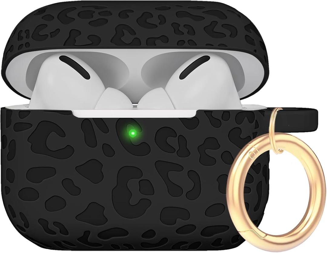 Case Compatible with AirPods Pro 3 Generation 2025 Cover with Keychain, Gawnock Engraved Leopard Skin Soft Cover for AirPods Pro 3 Case Full Protection,Front LED Visible, Black