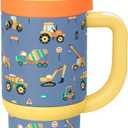 Ello Oasis 14oz Stainless Steel Toddler Tumbler with Handle & Retracting Straw, 100% Leakproof, Double-Wall Vacuum Insulated, Kids Water Bottle for School, BPA Free, Dishwasher Safe, Construction