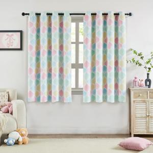 Ronaldecor Kids Full Blackout Curtains 63 Inches Long for Juvenile Bedroom Multi-Color Moroccan Geo Window Curtain Panels Thermal Insulated Room Darkening Grommet Top Drapes, 52x63, Pink 2 Panels