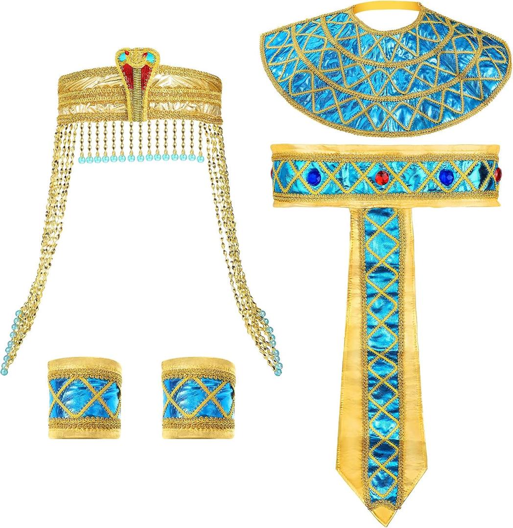 Geyoga 4 Pieces Women's Egyptian Costume Accessories Included Egyptian Princess Headband Snake Headpiece Belt Wristbands