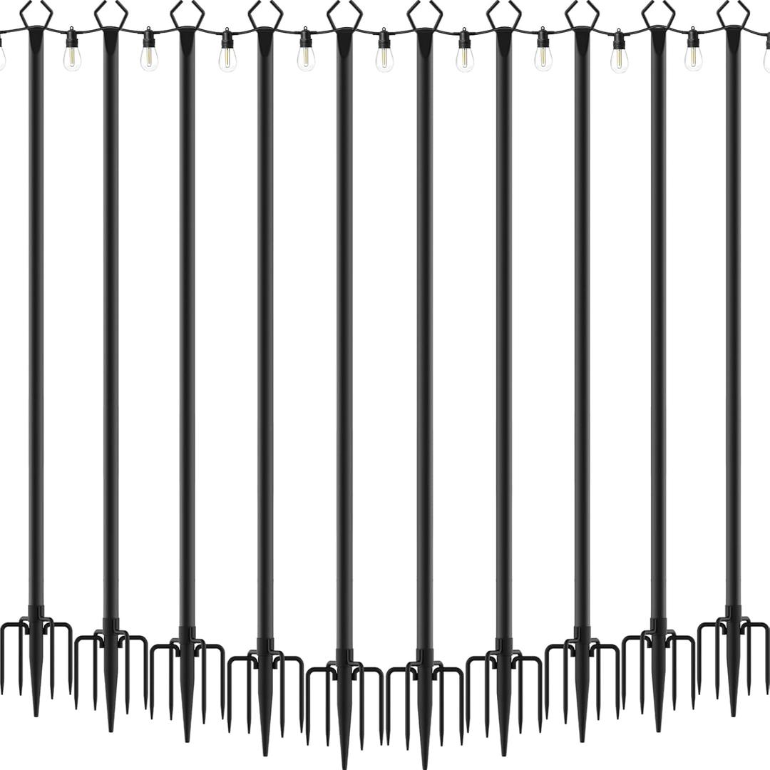 AILBTON 10 Pack 10Ft String Light Poles,Light Poles for Outside String Lights,Outdoor Light Poles with Fork,Metal Pole Stand for Patio,Backyard,Deck