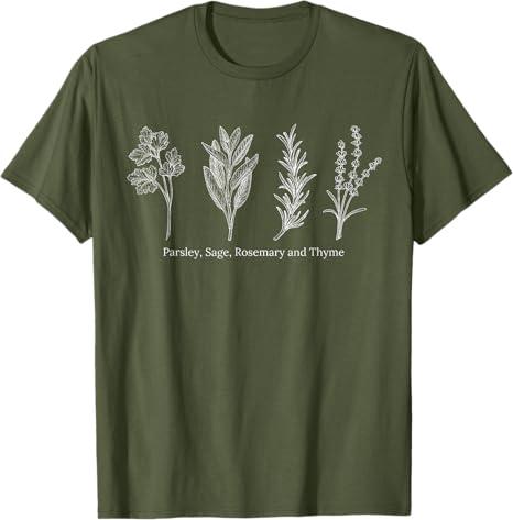 Gardening shirt for women -Parsley, Sage, Rosemary and Thyme T-Shirt (Size Medium, Olive Green)
