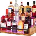 Liquor Bottle Display Shelf, Wine Bottle Display Rack with LED Stripe, 3-Tier Bar Shelf Stand, Whiskey Spirits Wine Holder for Tavern, Mini Bar, Liquor Cabinet, Coffee Syrup Organizer for Home(Brown)