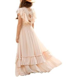BIBIHOU Girls Lace Dress Boho Backless A Line High Low Hem Party Flower Girl Dress 6-14 Years (Lvory, 12Y)
