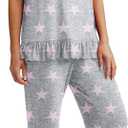 PrinStory Womens Pajama Set Short Sleeve Shirt and Capri Pants Sleepwear Pjs Set with Pockets (Gray, XXL)