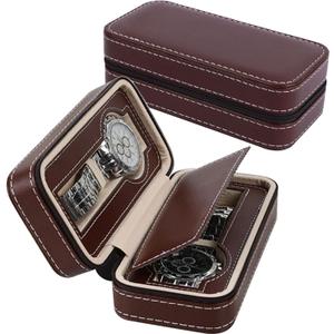 Men Travel Watch Case, Leather Zipper Travel Case Bag Watch Box Storage Pouch, Watch Bands Case Watch Straps Holder Organizer for Wrist Watch Display Case Coffee (2 Slot)