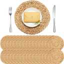 Tanlade 30 Pcs 13.8 Inches Round Placemats Hand Woven Round Woven Placemats Braided Water Hyacinth Table Mats for Dinner Charger Plates Rustic Boho Kitchen Dining Table Decoration