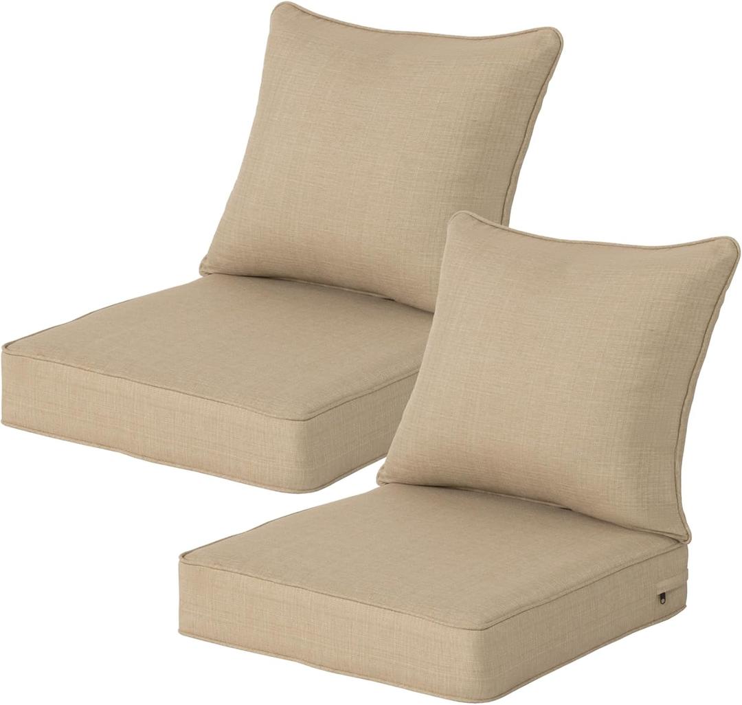 24x24 Inch Outdoor Deep Seat Cushions Set of 2,Thick High-Density Foam, Piped Edges & YKK Hidden Zipper,Water-Resistant UV-Resistant Polyester for Patio Furniture,Toffee