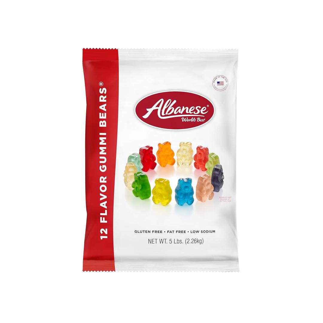 Albanese Candy, 12 Flavor Gummi Bears, 5 Pound Bag, BBD 08/14/2026