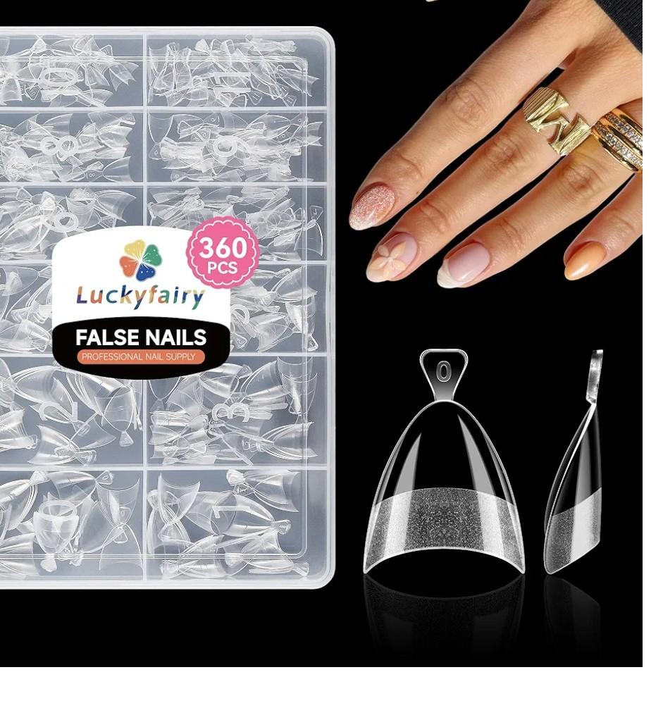 Short Almond Nail Tips: 360Pcs Half Cover Extra Short Almond Gel Nail Tips with Self-handle Pre Etched Fake Nails Tips for Nail Extension DIY Salon 12 Size