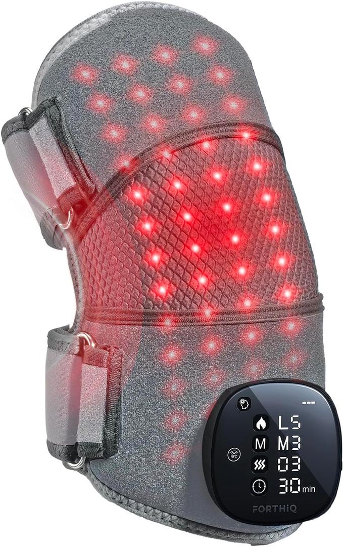 FORTHiQ RED+ Knee Massager with Heat and Red Light Therapy, Knee Brace with 5 Intensity Levels, 52 Red & Infrared Lights, Cordless, Adjustable for Knees, Elbows & Shoulders (1-Pack)