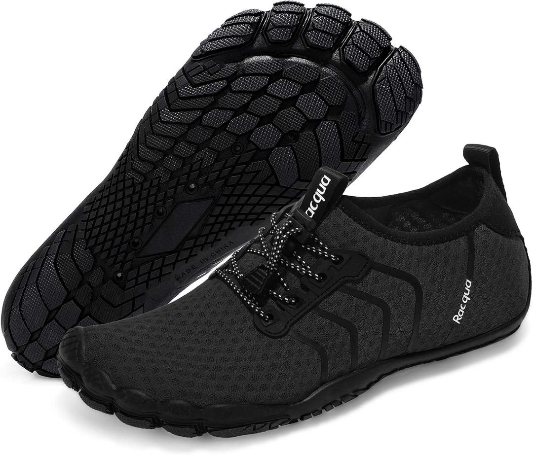 Racqua Water Shoes Quick Dry Barefoot Beach Aqua Sport Swim Surf Pool Hiking Diving Walking for Men Women (Wz111-black)
