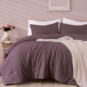 WRENSONGE Queen Comforter Set - 3 Pieces Prewashed Deep Purple Comforter Soft Lightweight for All Seasons,Down Alternative Comforters Queen Size with 2 Pillow Shams (Italian Plum)