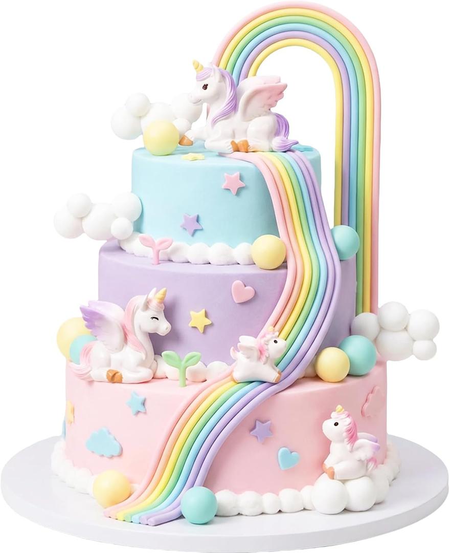 17Pcs Rainbow Unicorn Cake Toppers Unicorn Birthday Cake Decorations for Unicorn Party Favors, 2 inches x 0.5 inches