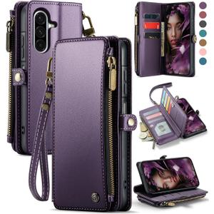 Defencase for Galaxy A26 5G Case Wallet with RFID Blocking Card Holder for Women Men, Fashion PU Leather Magnetic Snap Flip Zipper Wrist Strap Wallet Phone Case for Samsung Galaxy A26 5G, Purple