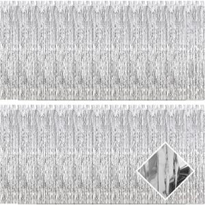 20 Pack Silver Foil Fringe Curtains 3.2ft x 9.8ft Silver Foil Curtain Backdrop Metallic Tinsel Curtains Streamer Photo Booth Backdrop for Birthday Party Engagement Bachelorette Party Decorations