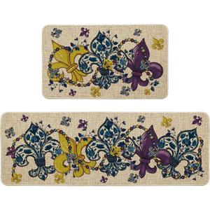 Artoid Mode Irises Beads Mardi Gras Kitchen Mats Set of 2, Carnival Home Decor Low-Profile Kitchen Rugs for Floor - 17x29 and 17x47 Inch