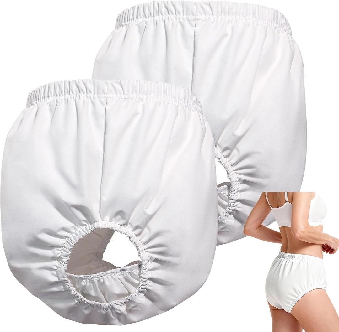 2-Pack Waterproof Reusable Adult Diaper Cover, Medium, for Women & Men | White Washable Adult Rubber Pants - Incontinence Protective Underwear,Leak-Proof Design Soft Noiseless Cloth-Like for Seniors