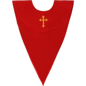 Unisex Classic V Shape Choir Solid Satin Stole with Embroidery Cross Reversible for Adults Church (Red)