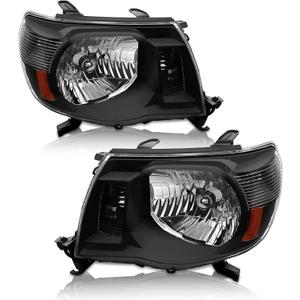 AS 2005 2006 2007 2008 2009 2010 2011 Toyota Tacoma Headlight Assembly Replacement for 05 06 07 08 09 10 11 Tacoma with Black Housing Amber Reflector Clear Lens Driver and Passenger Side Pair