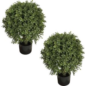 20'' Artificial Boxwood Ball Topiary Tree Set of 2 Porch Outdoor Potted Shrubs