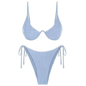 ZAFUL Women's Chic Bikini Sets String Underwire Two Piece Bathing Suit Tie Side Thong Cheeky Swimsuits Sky Blue M