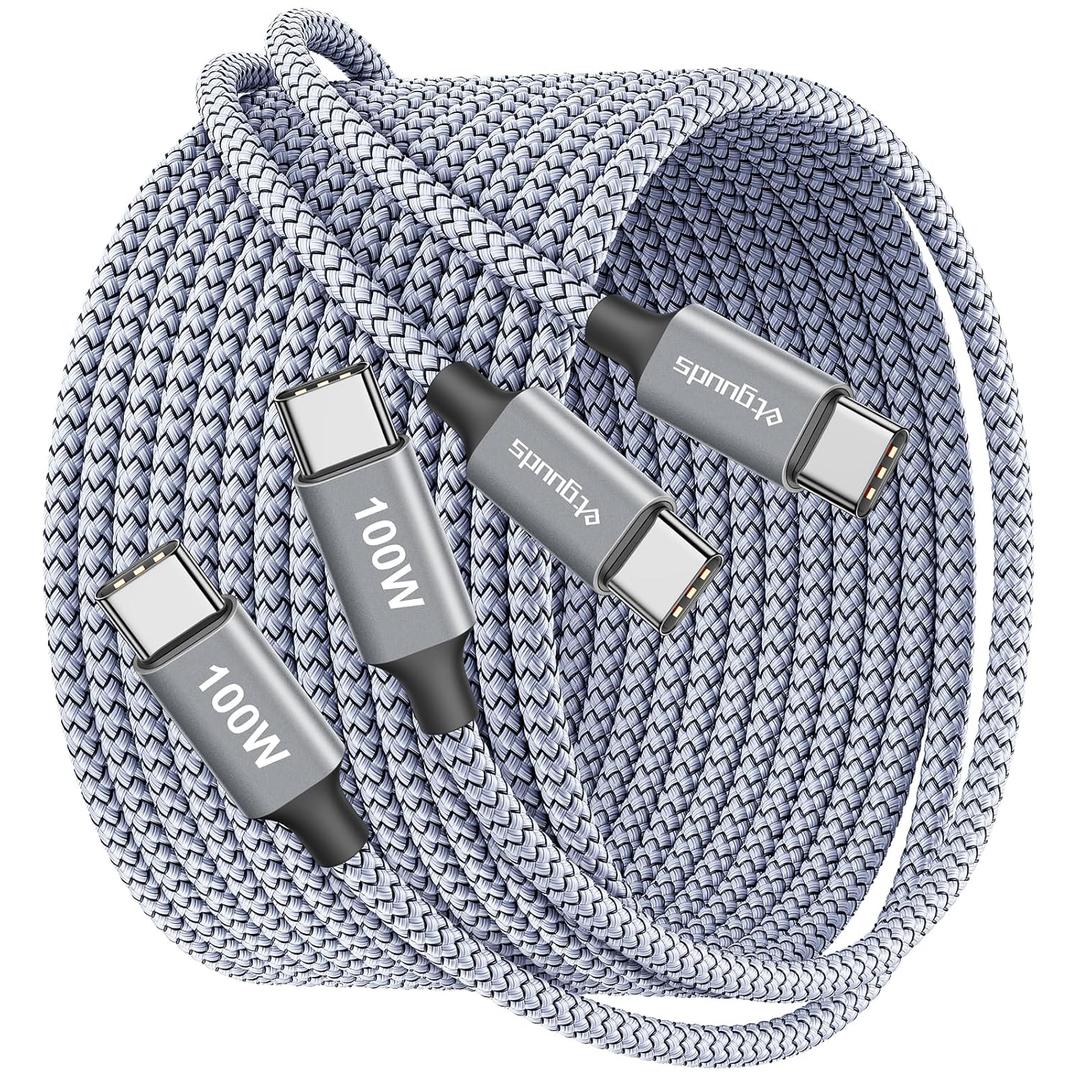 etguuds 100W USB C Cable 10ft, 2-Pack USB C to USB C Cable 100 Watt Fast Charging Type C Charger Cord for MacBook/iPad USBC, iPhone 17 16 15 Pro Max/Plus, Samsung Galaxy S26 S25 S24 Pixel 10 10a 9a 9 (Gray)